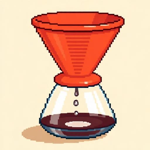Pixel art of a Hario V60 conical dripper on a glass server
