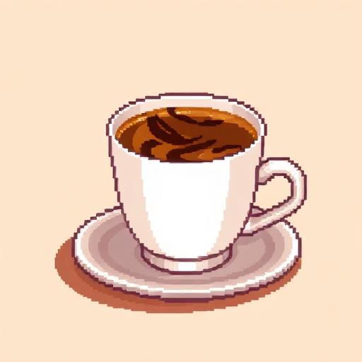 Pixel art of a single shot of espresso in a small demitasse cup with thick hazel crema
