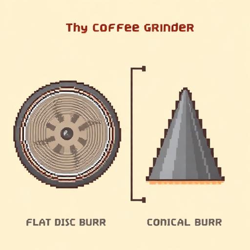 Pixel art of flat vs conical coffee burrs